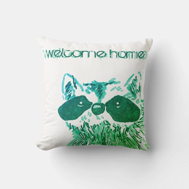 Almofada Blue Welcome Home Woodland Animal Raccoon (Frente)