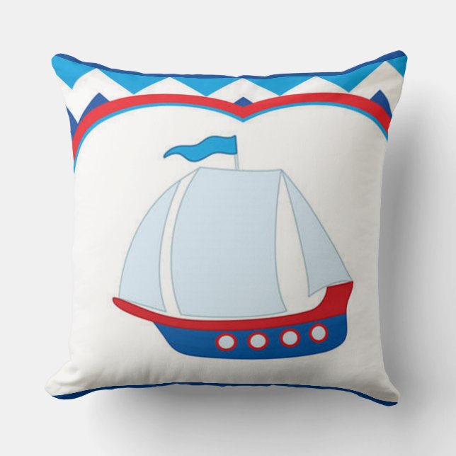 Almofada Blue White Chevron Fundo Blue Red Sail Nave (Frente)