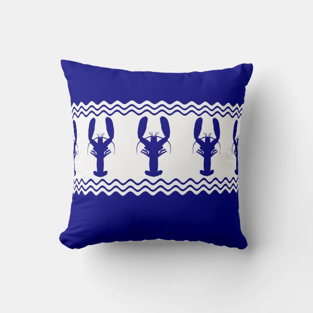 Almofada Blue White Coastal Lobster Stripes (Frente)