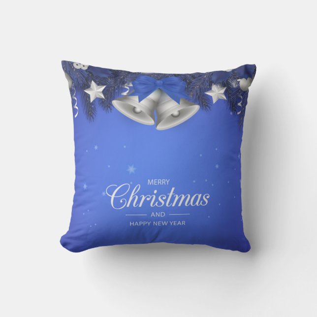 Almofada Blue & White Snowflakes Star Merry Christmas Bell (Frente)