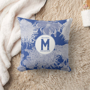 Almofada Blue White Vintage Chinoiserie Floral Monograma