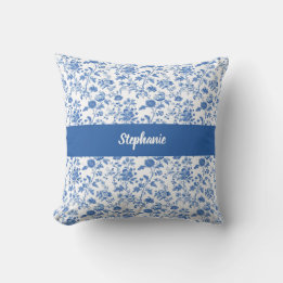 Almofada Blue White Vintage Floral Personalized Name