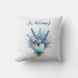 Almofada Blue Wildflower – Floral Custom Name  Gift