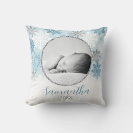 Almofada Blue Winter Snowflake Foto personalizada de bebê