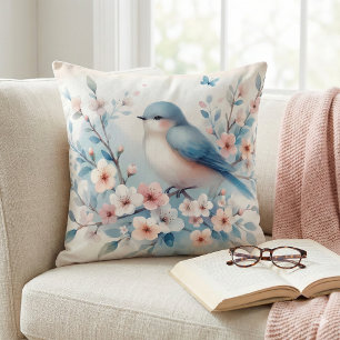 Almofada Bluebird Blossom Aquarela Serenidade