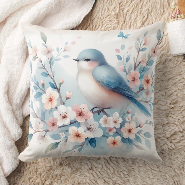 Almofada Bluebird Blossom Watercolor Serenity (Cobertor)