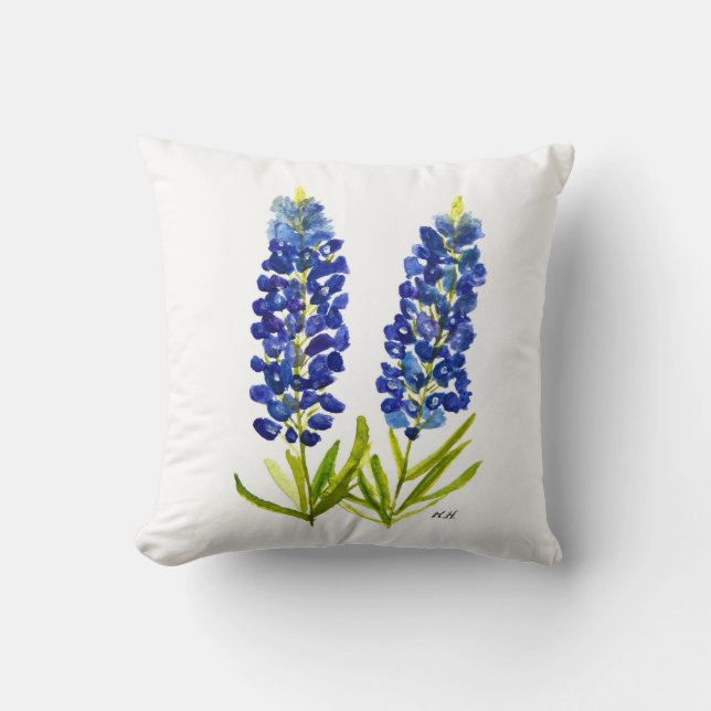 Almofada Bluebonnets Texas State Flowers Lupine Watercolor (Frente)