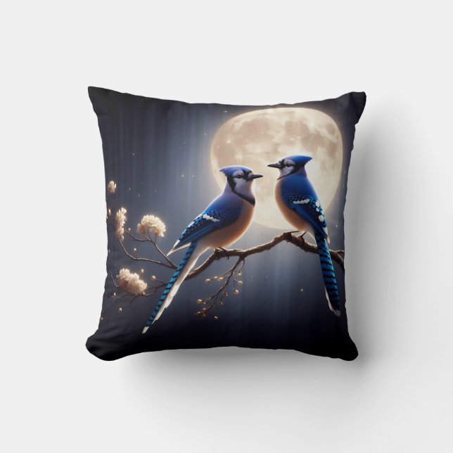 Almofada Bluejay Whisper – Tranquil Forest Songbird Art (Frente)