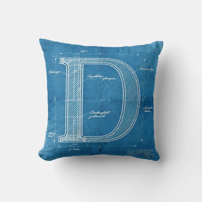 Almofada Blueprint Monogram Letter D (Frente)