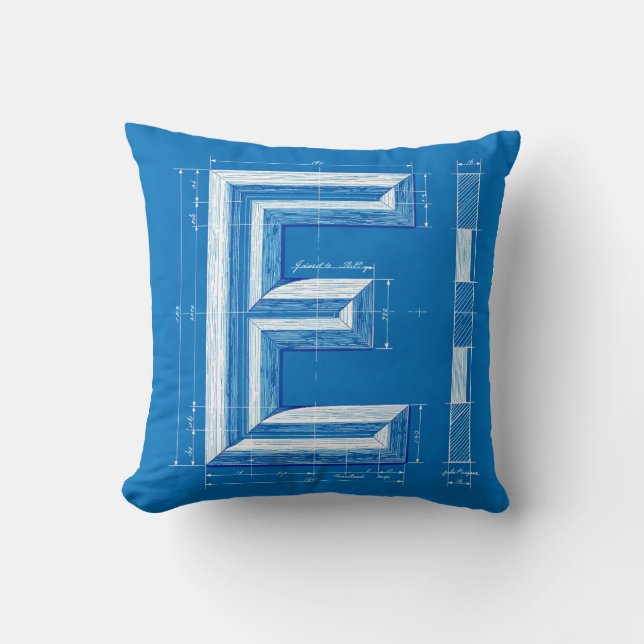 Almofada Blueprint Monogram Letter E (Frente)