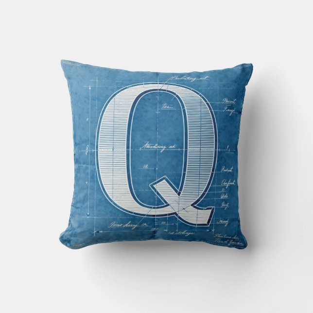 Almofada Blueprint Monogram Letter Q (Frente)