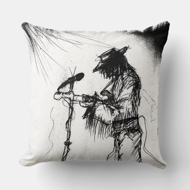 Almofada Blues Music Guitar Player e Banda no Palco (Frente)