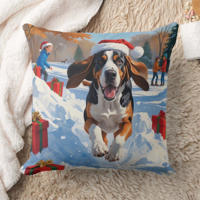 Almofada Bluetick Coonhound Cena de Neve Festiva de Natal (Cobertor)