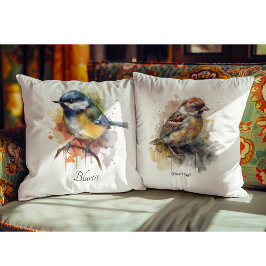 Almofada Bluetit bonito em uma ramificação, personalizado