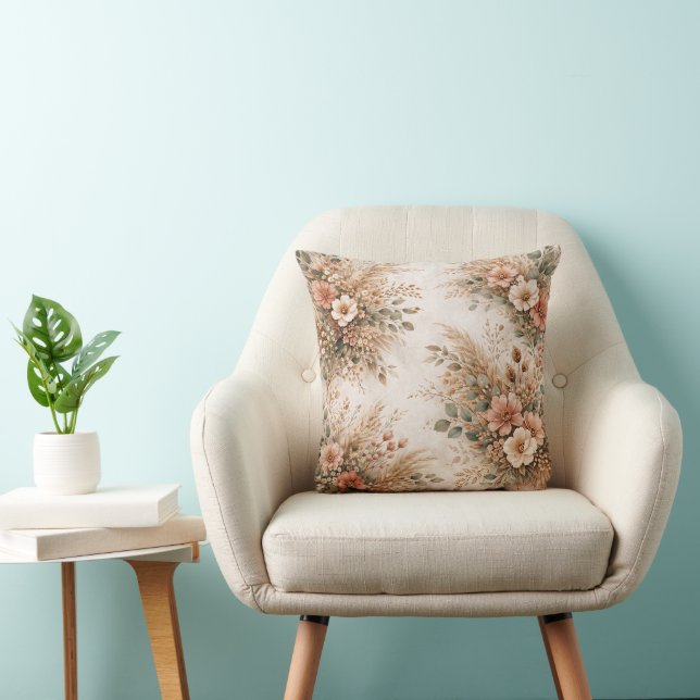 Almofada Blush and Cream Boho Pampas Bouquet (Cadeira)