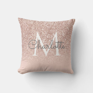 Almofada Blush Cor-de-Rosa Feminino Monograma em Dourado Ro
