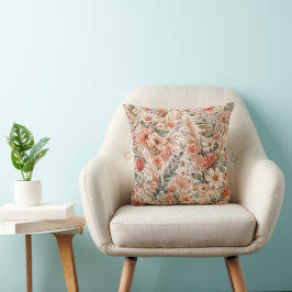 Almofada Blush Coral Wildflower Boho Garden Pattern