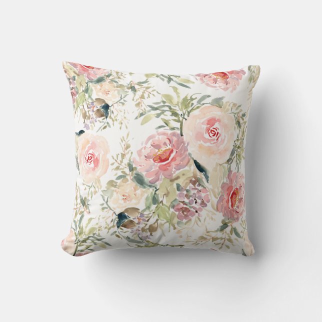 Almofada Blush floral de aquarela (Frente)