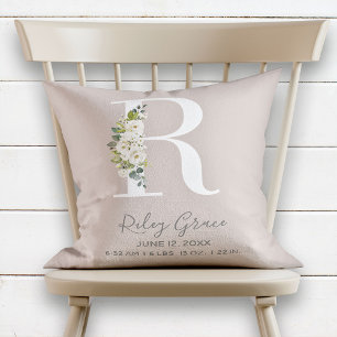 Almofada Blush Floral - Letra R Monograma - Casas de Nascim