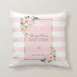 Almofada Blush Floral Stripes Douradas Frame Baptism Monogr