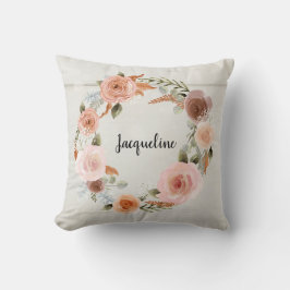 Almofada Blush Floral Wreath Cotage White Wood Peach Girl