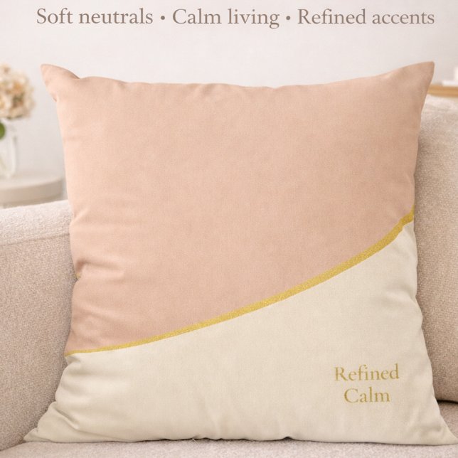 Almofada Blush Gold Harmony Throw Pillow (Refined Calm lettering paired with blush, ivory, and gold for modern feminine interiors.)