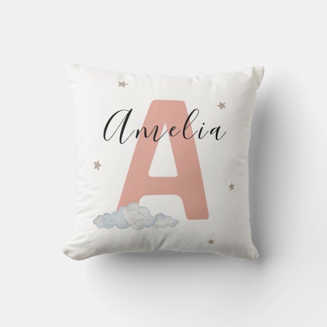 Almofada Blush Pink Personalized Baby Name Pillow Custom (Frente)
