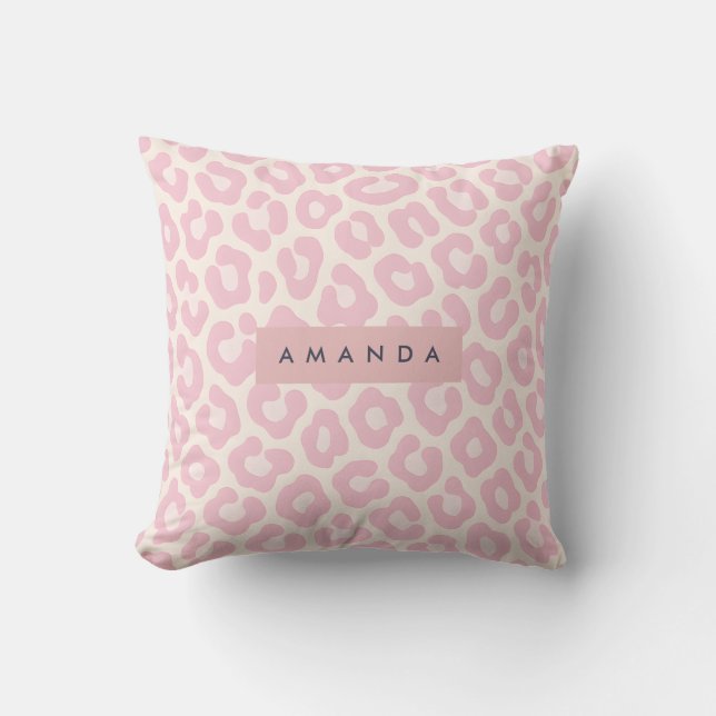 Almofada Blush Rosa Personalizado com Estampa de Leopardo (Frente)