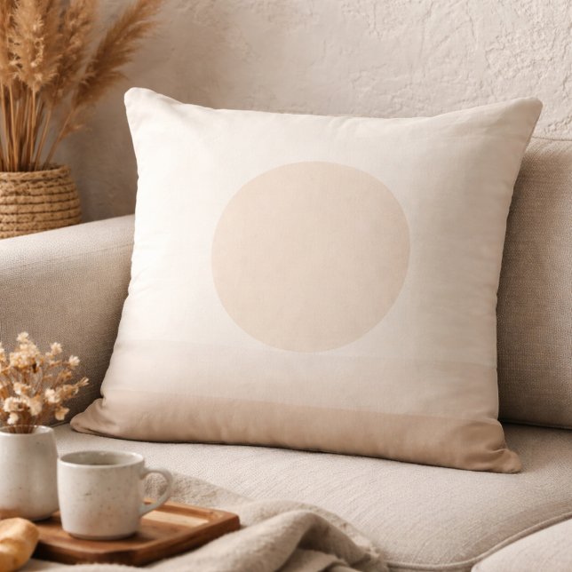 Almofada Blush Taupe Sun Glow Throw Pillow (Blush taupe sun circle accent for refined neutral living spaces)