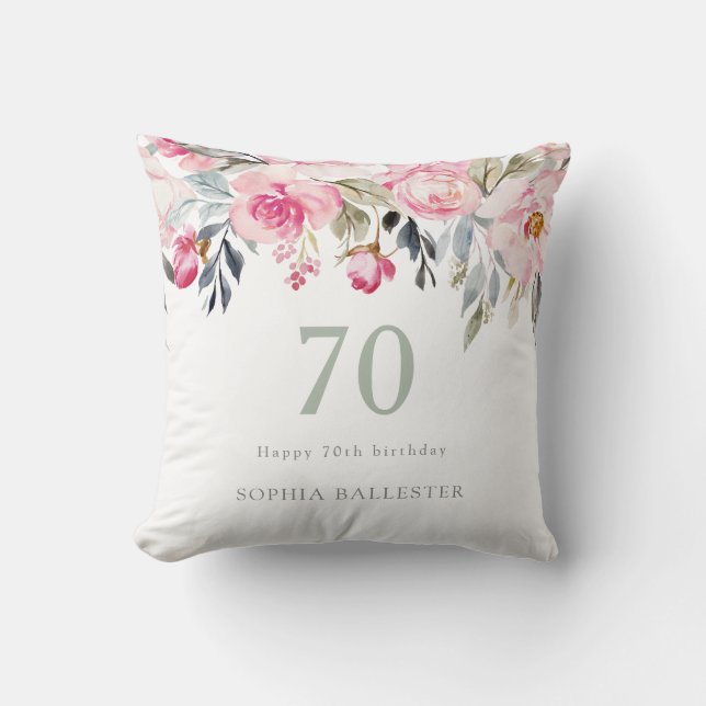 Almofada Blush watercolor Floral linda 70 aniversário (Frente)