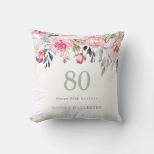 Almofada Blush watercolor Floral linda 80 aniversário