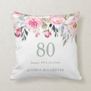 Almofada Blush watercolor Floral linda 80 aniversário