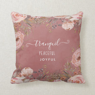Almofada Blush Watercolor Floral Tranquilo e Alegria Pacíf