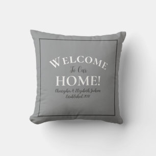 Almofada Boas-vindas a Casa Cinza Moderno Caligrafia Chic P