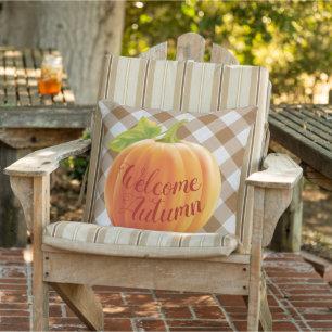 Almofada Boas-Vindas À Colheita De Autumn Pumpkin Em Gingha