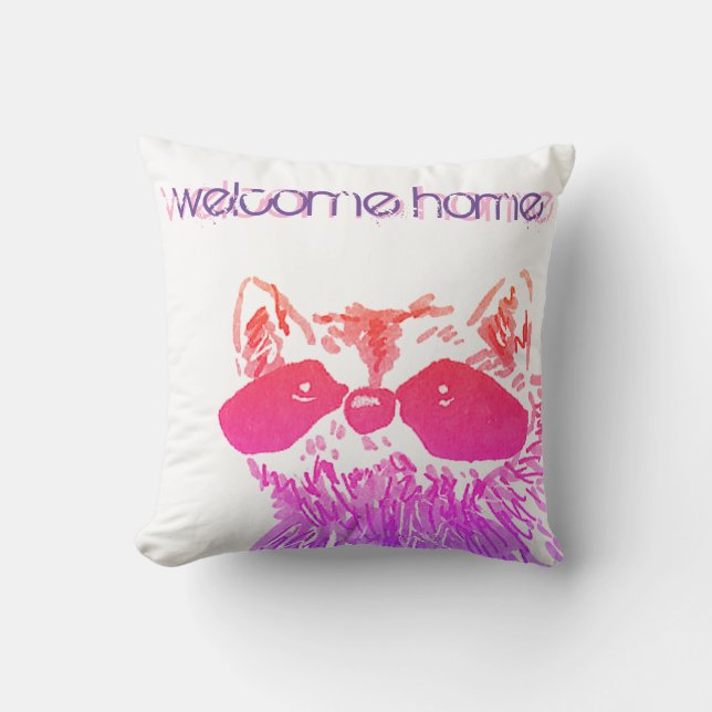 Almofada Boas-vindas ao Home Woodland Pink Raccoon (Frente)