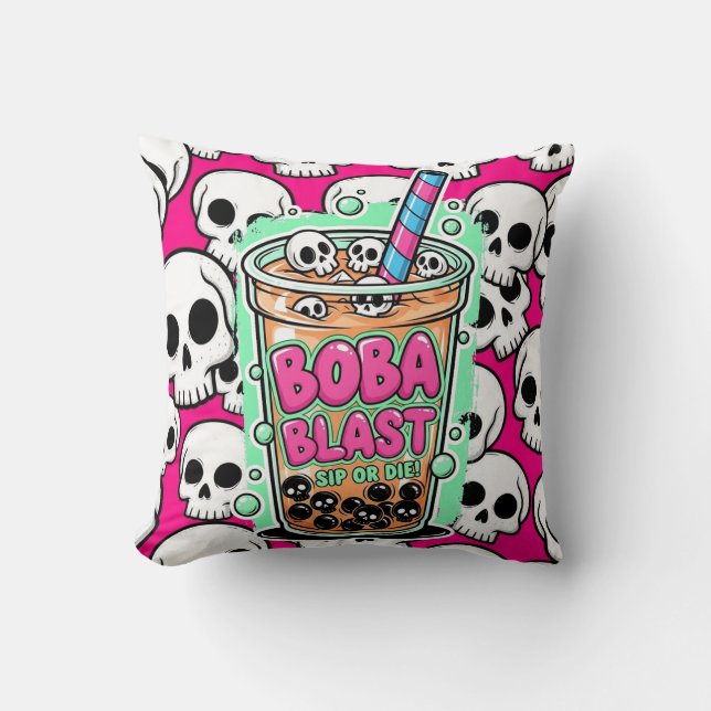 Almofada Boba Blast – Sip or Die! (Frente)