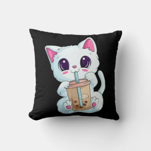 Almofada Boba Tea Cat Anime Para Mulheres Kawaii Bubble Tea
