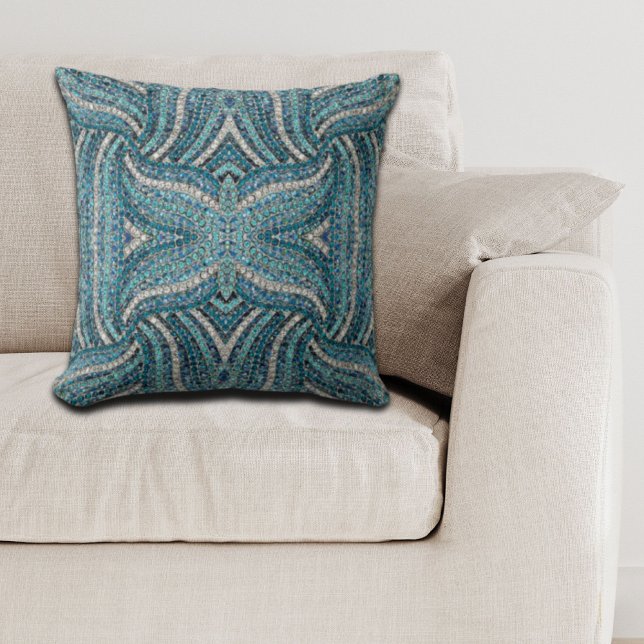 Almofada Boêmia azul-de-tartaruga-prateada (grey silver turquoise teal blue bohemian throw pillow)