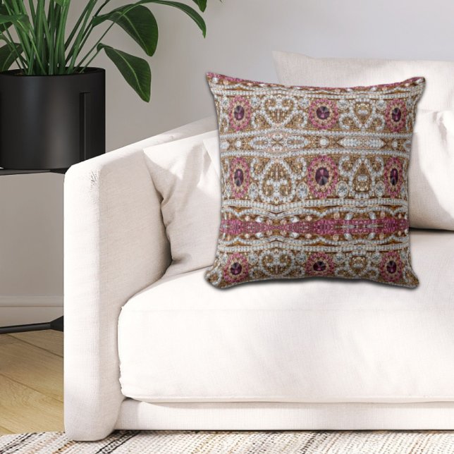 Almofada Boêmia rosa-burguesa-de-ouro-prata-Na moda moderna (modern stylish silver gold burgundy pink bohemian throw pillow)