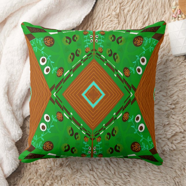 Almofada Bohemian Chintz Ilustração Turquesa Verde Marrom (Cobertor)