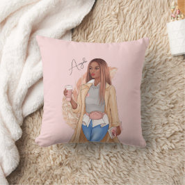 Almofada Bohemian Faux Glitter Girl Tan Hair Brown Rosa