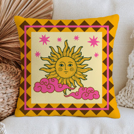Almofada Bohemian Sun Face Yellow& Pink Mystical Celestial