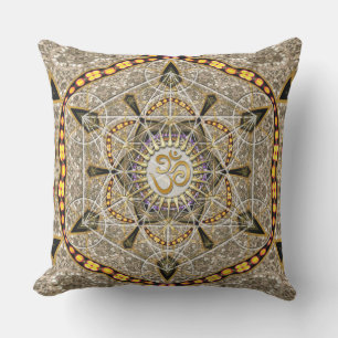Almofada Bohemian Yoga Dourada Om Geometry Art Big Cushion