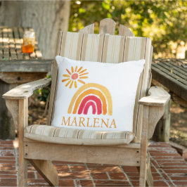 Almofada Boho Arco-íris Boêmio Laranja Sol Bebê Berçário Fo