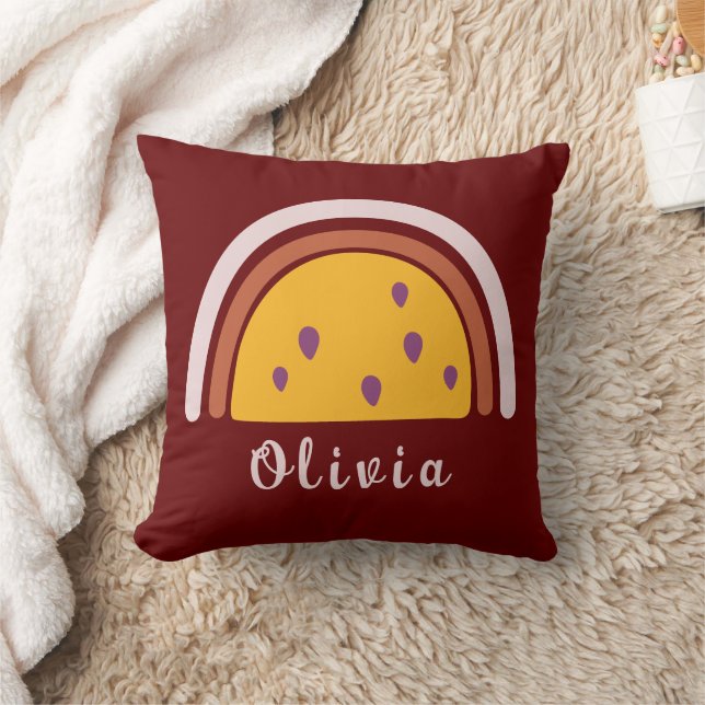 Almofada Boho Arco-íris com Nome Personalizado Amarelo (Cobertor)