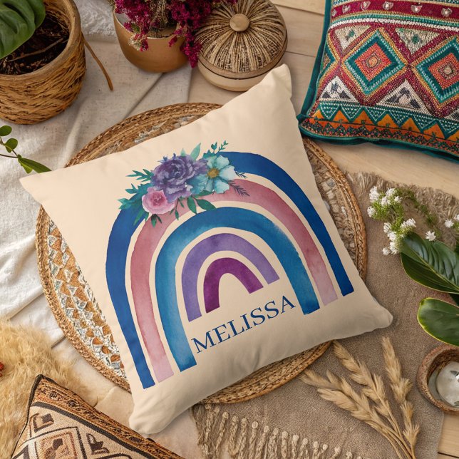 Almofada Boho Arco-íris personalizado com Flores (Criador carregado)