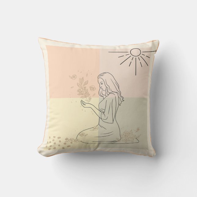 Almofada Boho Arte Design Rapariga com Pílula Flor (Frente)