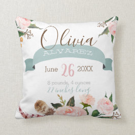 Almofada Boho baby stats, travesseiro de anúncio de nascime
