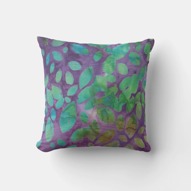 Almofada Boho Batik Green Purple Leaf Shapes Abstrato (Frente)